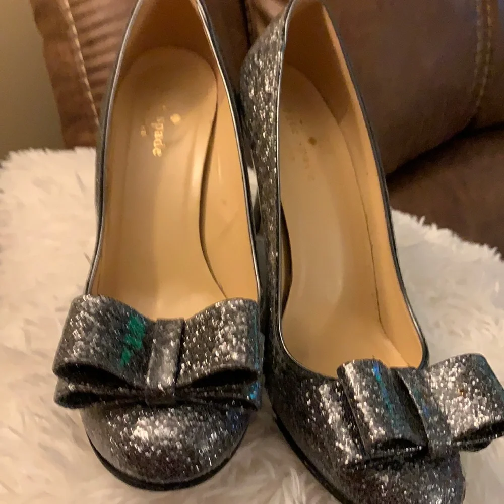 kate spade Silver Glitter Bow Pumps